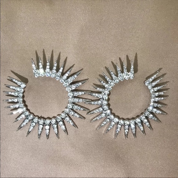 *NEW*Vintage Sun Shape Diamond Hoop Earrings - Picture 2 of 5